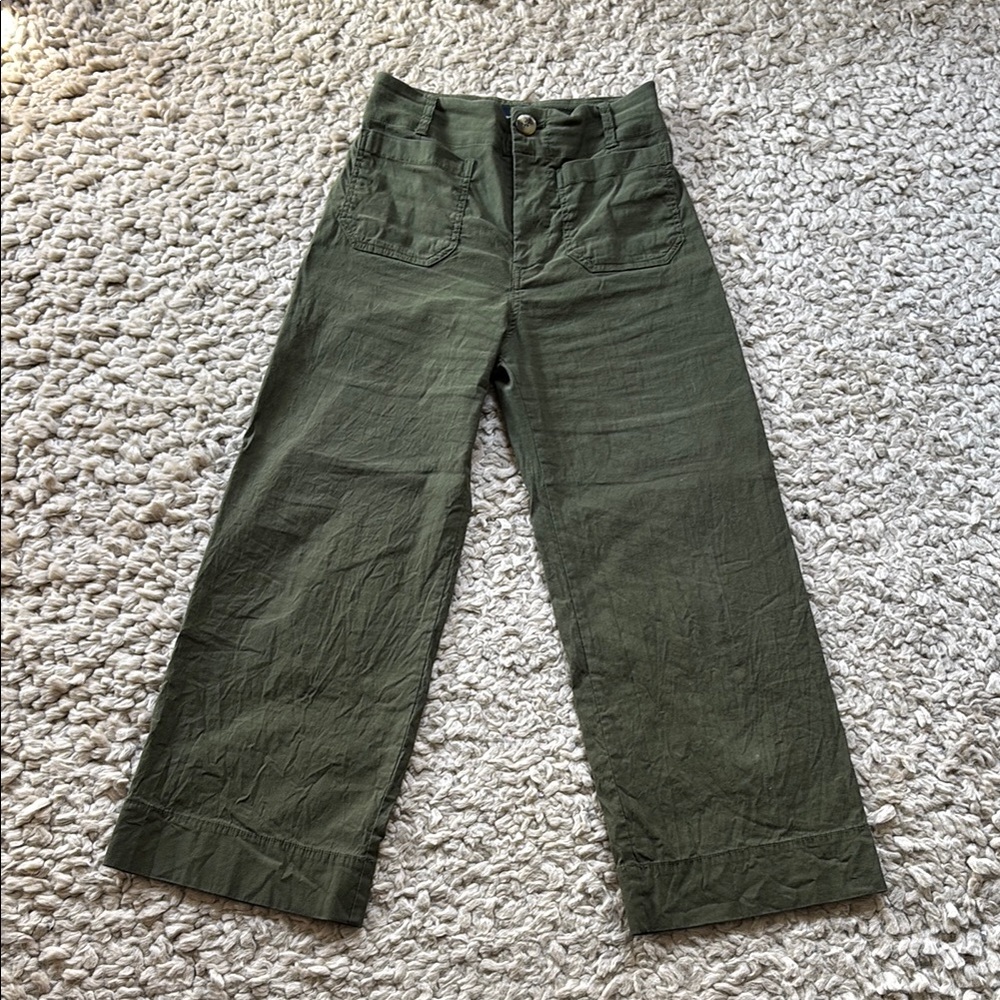 Maeve by Anthropologie Collette Olive Green Cropped Wide-Leg Pants